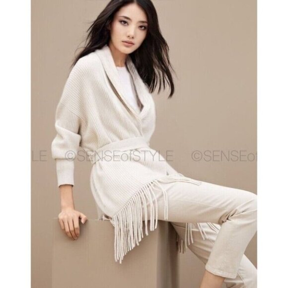 Brunello Cucinelli Cashmere Fringe Cardigan Sweater Top Knit Jacket Women S 40 4 - Picture 2 of 16